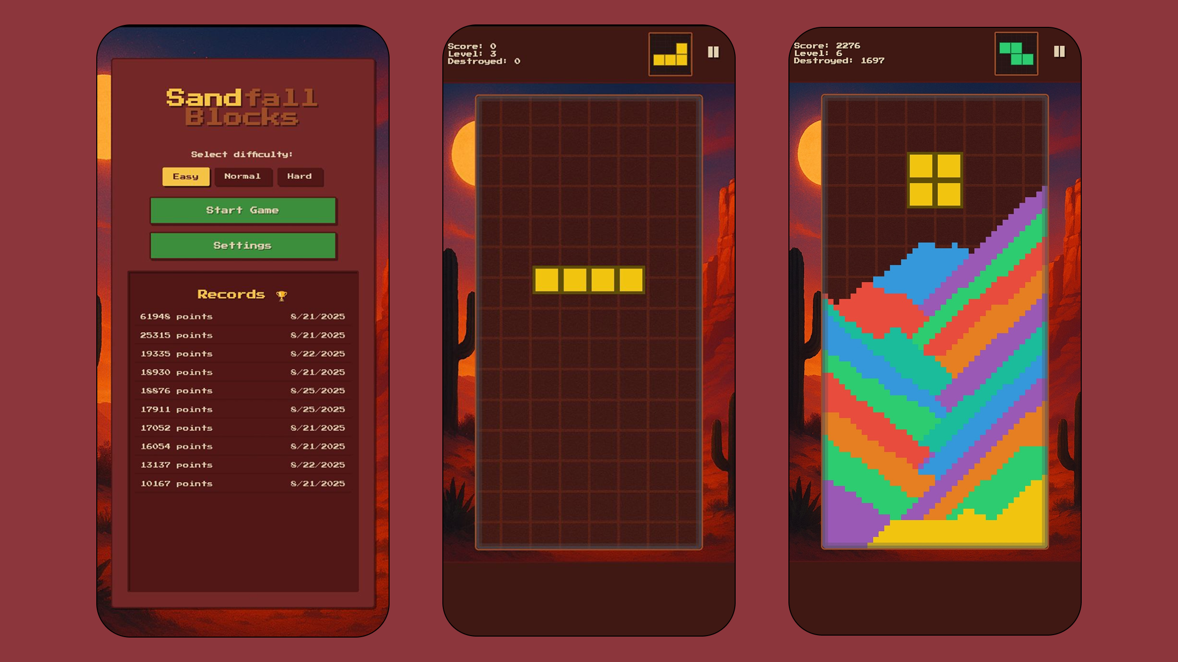 Sandfall Blocks mobile game